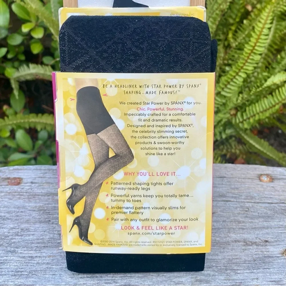 NWT Star Power by SPANX Shaping Tights Black Diamond Pattern Nouvean Size A